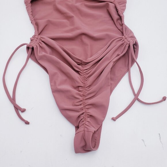 Tularosa One Piece Swim Monokini High Rise Side Tie Ruched Terracotta Small - Picture 3 of 6